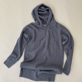 Long Sleeve Hooded Knit Sweater Dress (Denim)