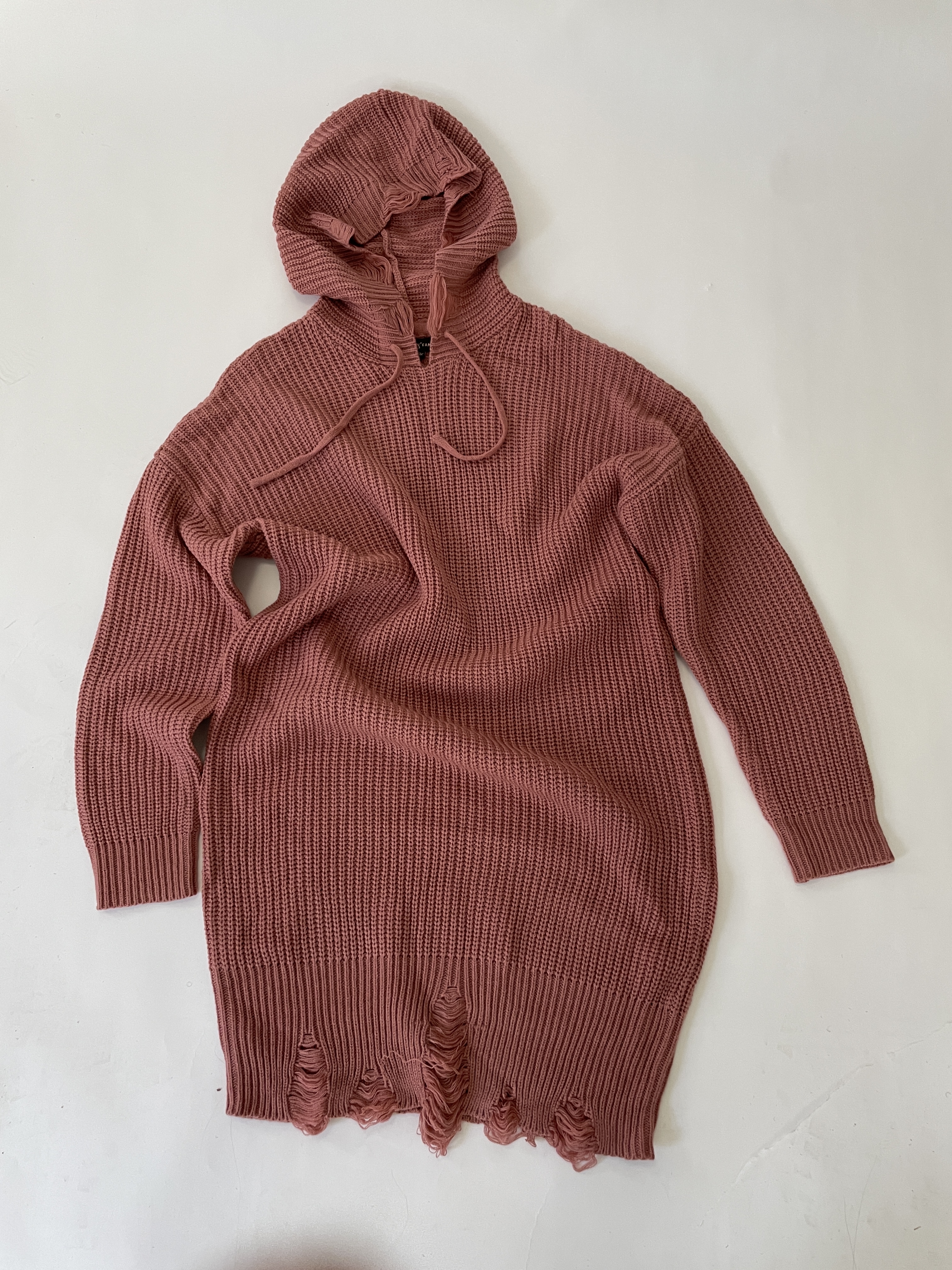 Long Sleeve Hooded Knit Sweater Dress (Rose)