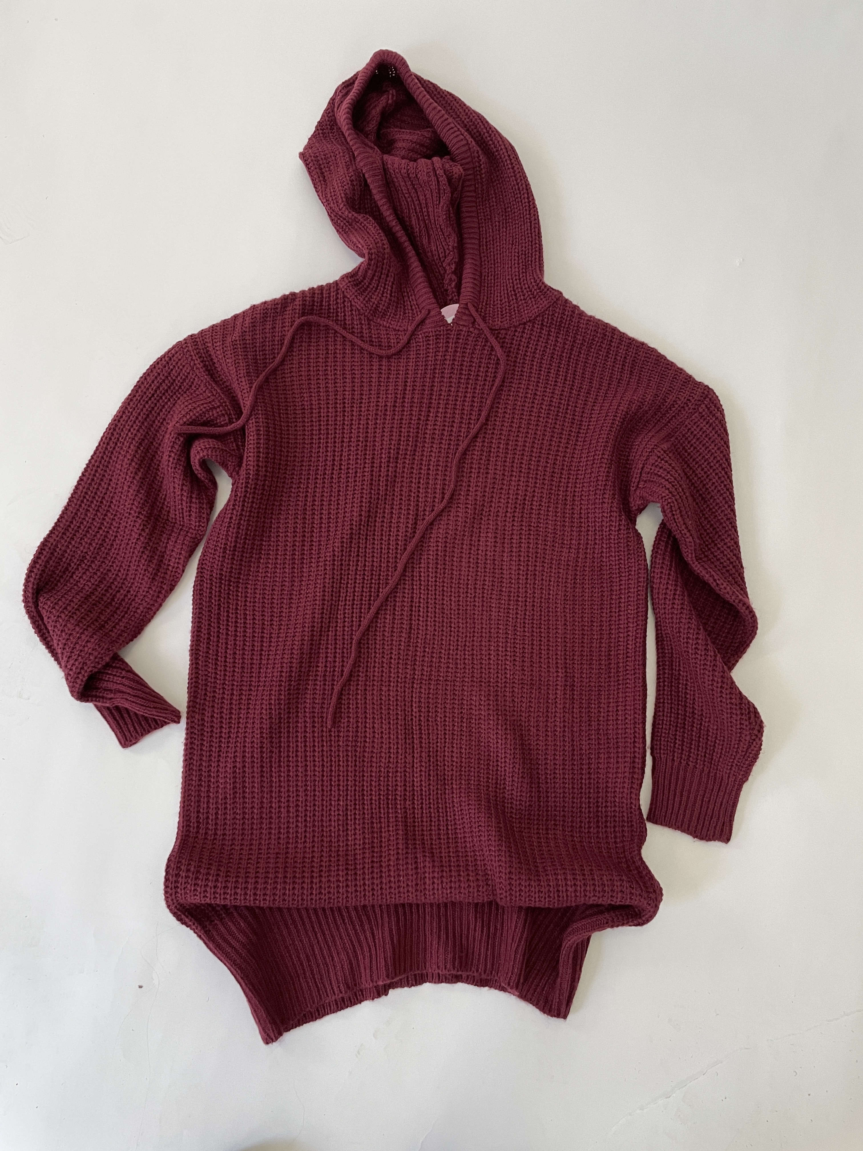 Long Sleeve Hooded Knit Sweater Dress (Burgnady)