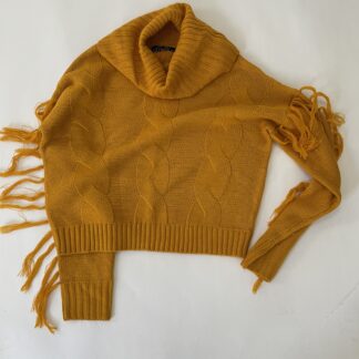 Long Sleeve Waffle Knit Turtleneck Sweater (Gold)