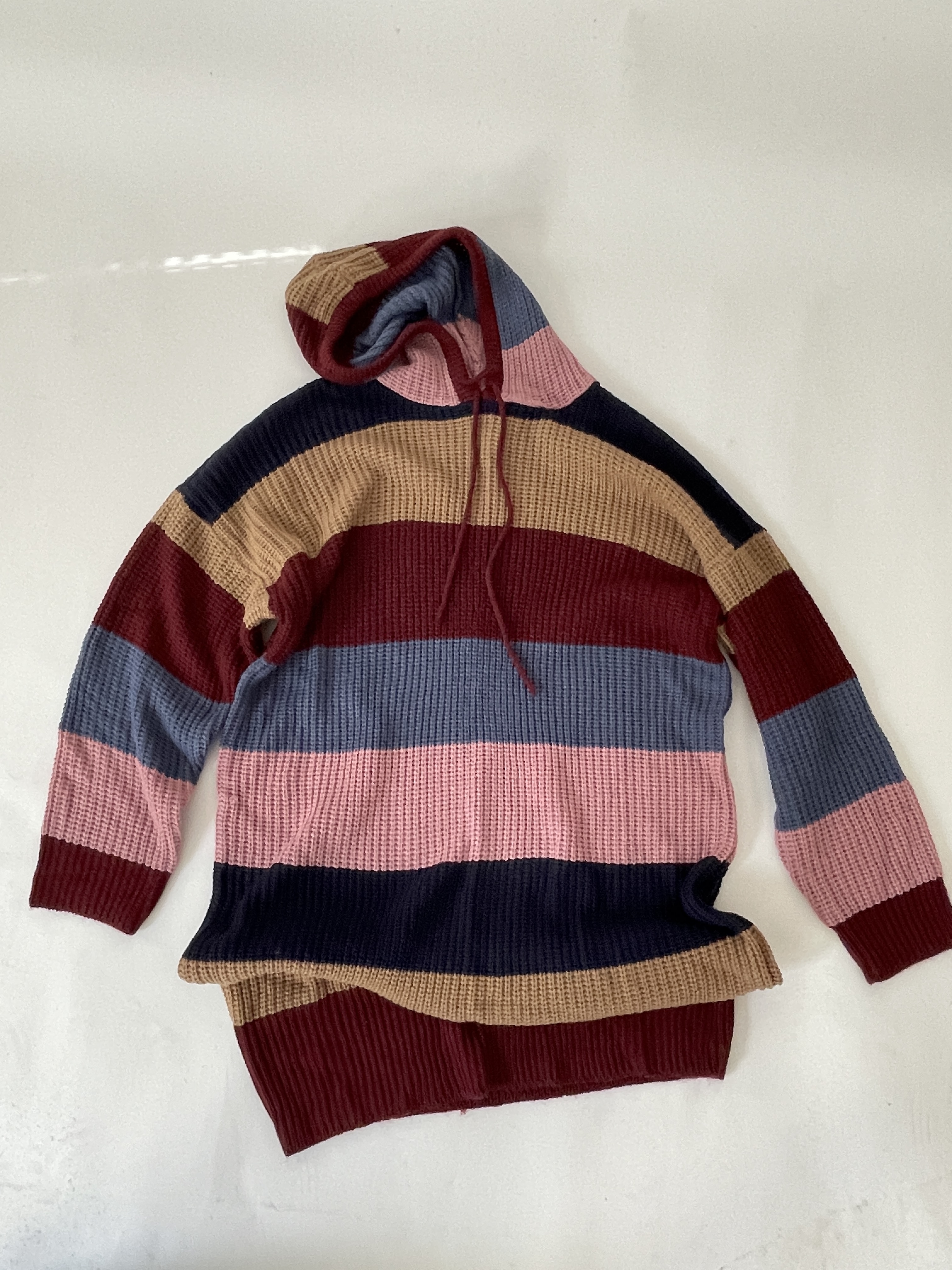 Color Block Hooded Sweater Knit Dress ( Burgundy)