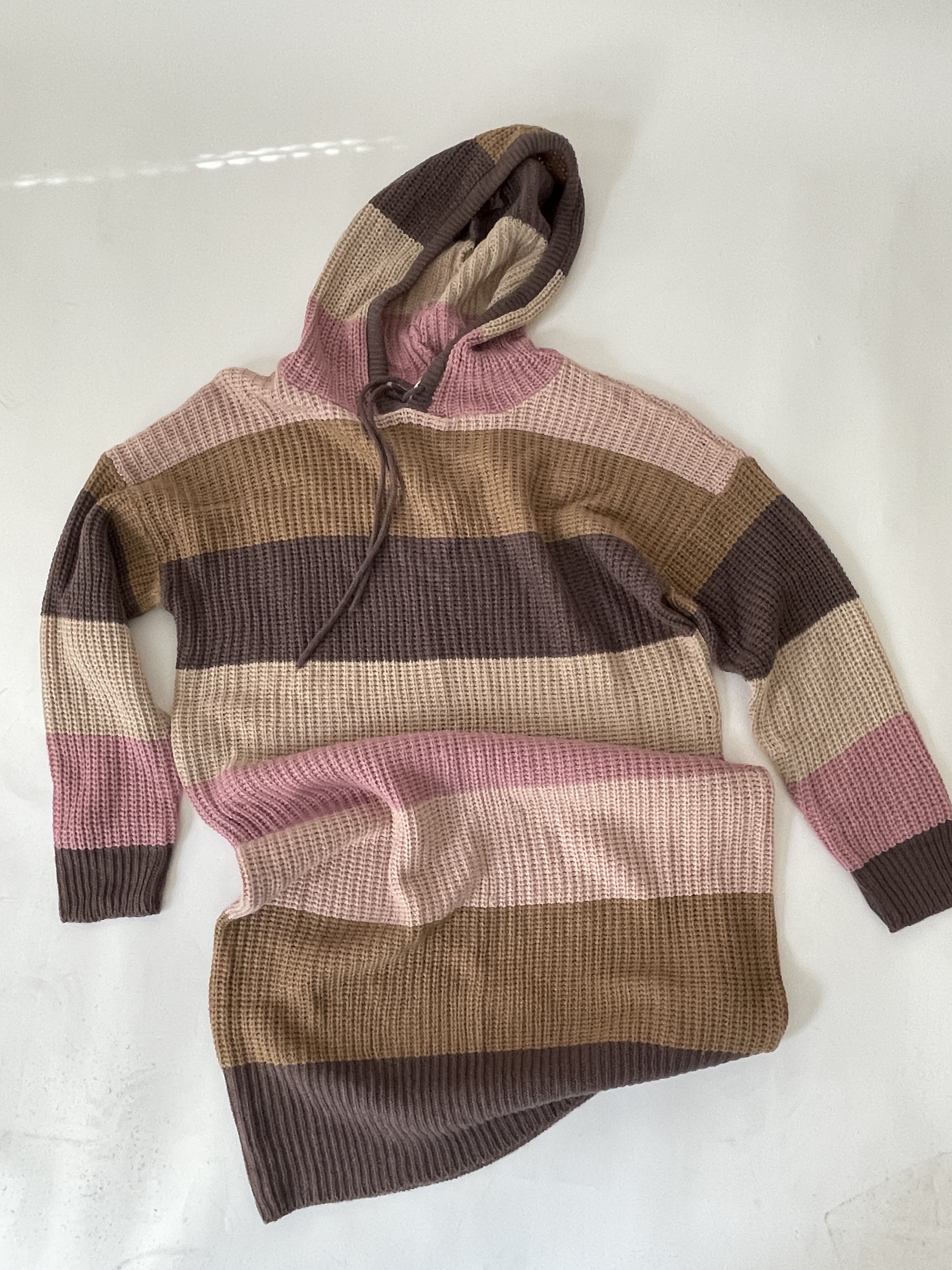 Color Block Hooded Sweater Knit Dress ( Brown)