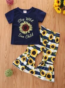 Stay wild child sunflower print tee & flare pants set